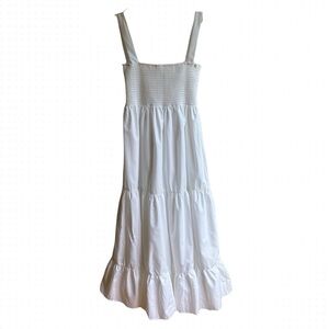 Silk & Salt White Cotton Maxi Dress Size S Ruffles Smocked Bodice Tiered Resort
